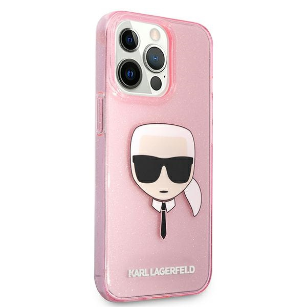 Coque KARL LAGERFELD Apple iPhone 13 Pro Max Glitter Karl`s Head Pink Hardcase